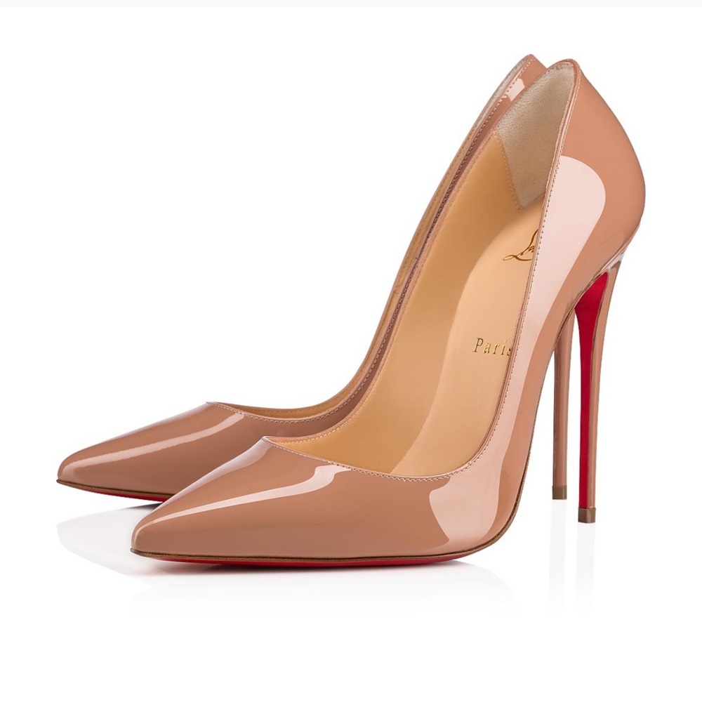CHRISTIAN LOUBOUTIN - NUDE PIGALLE 120 PATENT HEELS - SIZE 37.5